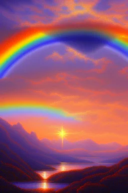 intergalactic very beautiful ufo rainbow futurist paysage