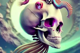 goddess close-up portrait skull with mohawk, ram skull, skeleton, thorax, x-ray, backbone, jellyfish phoenix head, nautilus, orchid, skull, betta fish, bioluminiscent creatures, intricate artwork by Tooth Wu and wlop and beeple. octane render, trending on artstation, greg rutkowski very coherent symmetrical artwork. cinematic, hyper realism, high detail, octane render, 8k