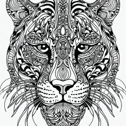 Jaguar, front view, mandala, minimal lines, cartoon, white back ground color, real style, realistic, minimalistic, minimal black line art, line art, crisp line art, unique coloring sheet, outlined, outline, crisp, crisp line edges, illustration, thin lines, crisp clear lines, line art, clean line art, unique, 8k, amazing, masterpiece, no colors, no dark color, no black color, avoid thick black, minimalistic line edges, pure white back ground, image character full fit to page,