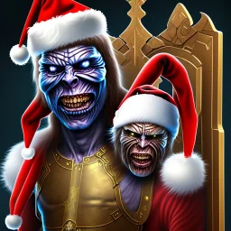  iron maiden sur un trone, bonnet père Noël