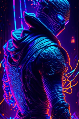 blacklight reactive 3d 8k hd :: ninja warrior :: by stephen king, crazy, dark fantasy, intricate detailed masterpiece, ray tracing:: cinematic 4D::