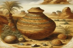 A brown rocky desert designed in African pottery painted by Albrecht Durer