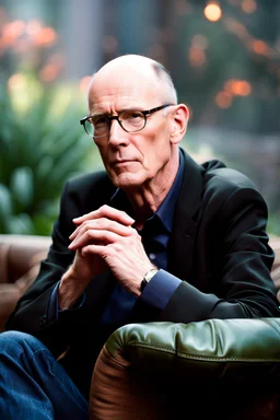 portrait of famous iconic legendary SF author William Gibson, (((bald))), warm spring colors