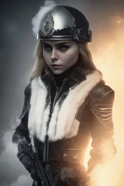 All Black AnnaSophia Robb soldier, ghost, wearing high tech mask, white smoke, dark, rage, sorrow, high definition, ultra 8 k, volumetric lighting, blue fire, fog