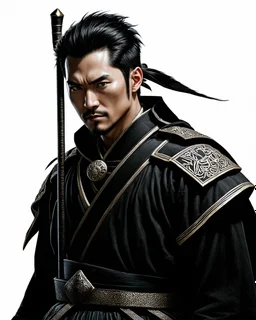 Retrato de Samurai con traje ciberpunk estilo dibujo artístico a lápiz, hiper realista, hiperdetallado, calidad ultra