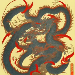 Ukiyo-e style art, dragon at the center of the picture,