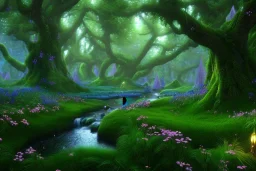 Immersive​ fantasy elven forest blossom river 4k full hd