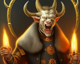 president Putin angry satan with horns fangs and tusk