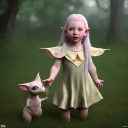 Galadriel toddler, full body, dramatic lighting, hyper realistic