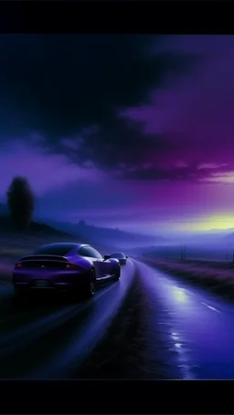 A blackish violet highway with fast cars painted by Ivan Aivazovsky