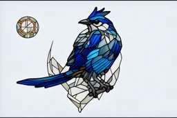 vitrail d'un geai bleu ailes déployées cyberpunk