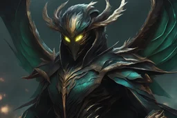 A horrible monstrosity with a human like face, large black wings, mantis like arms, scorpion tail, and a large eye in the center of its chest in 8k solo leveling shadow artstyle, machine them, close picture, rain, intricate details, highly detailed, high details, detailed portrait, masterpiece,ultra detailed, ultra quality