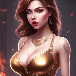 fantasy art, busty latina, big booty, full-body, beautiful-face, short hair, red-silver-fire-pattern outfit, short outfit, tight outfit, scoop-neck, enormous bust, realistic artwork,full body show, posing ,standing