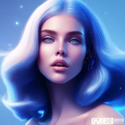 Portrait of mutant pretty woman , perfect composition, hyperrealistic, blue cosmic atmosphere, super detailed, 8k, high quality,