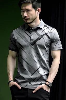 Man's Casual polo shirt with black and grey diagonal triangles