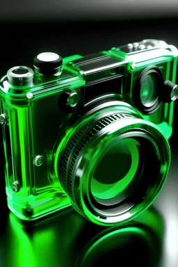 transparent green with black rubber photo camera with wide-angle lenses