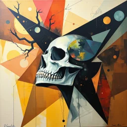 Abstract surrealist painting, geometric eulogies of Death's whisper, style inspired by Tracey Adams