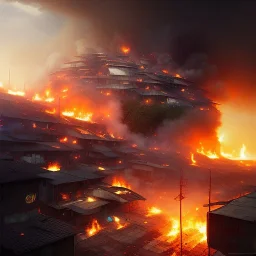 Favela, burning, explosion, Greg Rutkowski