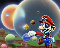 super mario in spacesuit, with planets, 8k, realistic