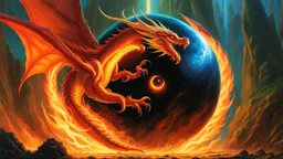 magic orb dripping with dragon fire. huge cloned wings. perfect claws. fantasy setting. concept art, intricately detailed, color depth, dramatic, colorful background. painted by Jeff Easley