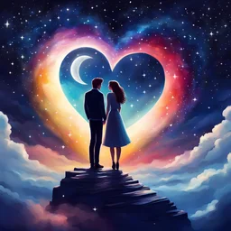 love heart couple in love man woman sky stars moon art digital painting
