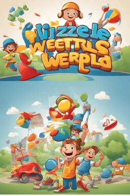 "Create a logo for a children's game program. Education is central, with 5 themes (science, culture, sports...) and primary colors. 'Wijze Weetjes Wereld' is the title. Incorporate the 3 W's from the title into the logo."