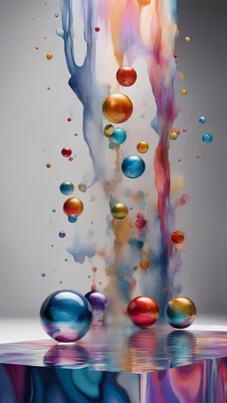 High Fashion show onto the podium. Trend: abstract painting 2024. fabric Colorful Marbles Abstract Water Reflections