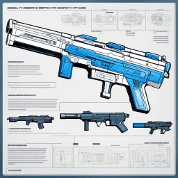 double internal page of the ASSEMBLY & DISASSEMBLY GUIDE FOR Futuristic Biometric Assault Rifle Blueprint Android Spec Sheets Diagrammatic Illustrations for androids, detailed instructions and diagrams