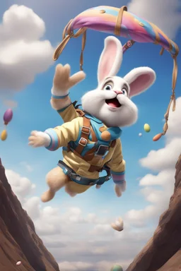 Easter bunny falling from the skye in to a pit animated like he is skydiving