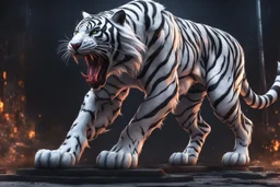 Venom beast in 8k anime cgi artstyle, white tiger them, warrior, neon effect, close picture, full body, apocalypse, intricate details, highly detailed, high details, detailed portrait, masterpiece,ultra detailed, ultra quality