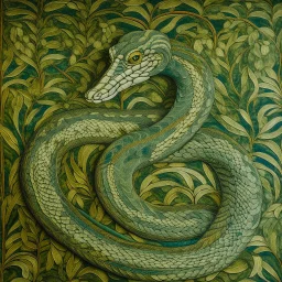 A grayish green nature elemental cobra designed in medieval tapestry painted by Vincent van Gogh