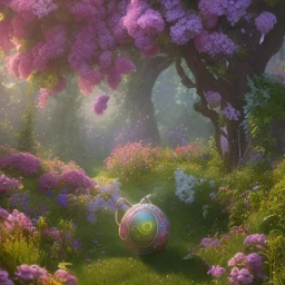 pixar style, volumetric summer garden environment and background, realistic painting of handbag, looking excited, volumetric lighting, dramatic lighting, detailed digital painting, extreme dense and fine fur, anime, ornate, colour-washed colors, elegant, small minutiae, tiny features, particulars, centered, smooth, sharp focus, renderman gofur render, 8k, uhd, detailed eyes, realistic shaded volumetric lighting, sunlight caustics, backlight, centered camera view