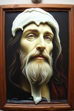 pin hole cam, master oil painting by Rembrandt, realistic rendering Portrait ofIce cream in the shape of Jesus