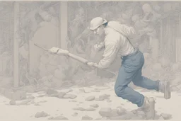 man swinging sledgehammer by james jean