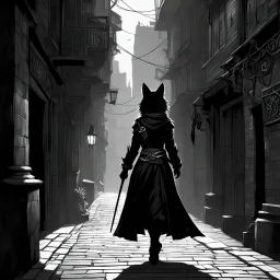Walking in the shadows of the city, she moves with the grace of a cat and the cunning of a fox. Mastering the arts of thieves and illusion, she navigates the labyrinthine streets with practiced ease, her eyes sharp and her mind even sharper. Drawn to novelty and adventure, she seeks out opportunities for excitement and daring escapades. Cloaked in darkness, her figure blends seamlessly with the shadows that cloak the alleys and rooftops.