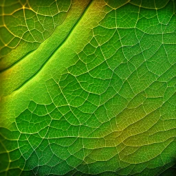 A stunning microscopic photography of leaves. Colors are light green and yellow. Heavy grain texture and vintage look.