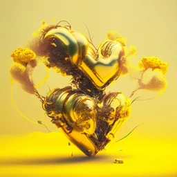 golden robot electric heart with tree wings