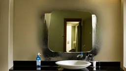 hotel bathroom with hole in the wall spraying water all over with broken mirror and sink