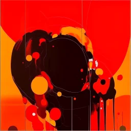 temperture warming blob conspiracies, abstract art, offset pinpoint clusters, by Tracey Adams and Graham Sutherland and Wassily Kandinsky, mind-bending art, asymmetric, cigarette burns, violent orange and black color scheme, corruption of dark neon orange hues invading the darkness