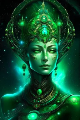 Galactic beautiful woman empress of sky deep green eyed carrothaired