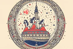 art nouveau style, people on top of a rocketship to the moon