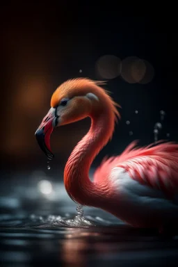 portrait of the flamingo in waves like birds,shot on Hasselblad h6d-400c, zeiss prime lens, bokeh like f/0.8, tilt-shift lens 8k, high detail, smooth render, down-light, unreal engine, prize winning