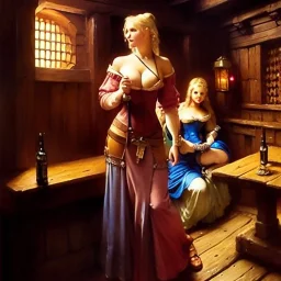 fullbody portrait 'beautiful face blonde massiveboobs medieval wench on tavern in medieval city',painting by gaston bussiere, greg rutkowski, yoji shinkawa, yoshitaka amano, tsutomu nihei, donato giancola, tim hildebrandt, oil on canvas, cinematic composition,sharp image, extreme detail,((fit full head inside picture)),32k