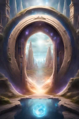 portals to different dimensions opening within each other coming from fantasy city