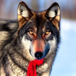 Black wolf, red in ears, red on snout