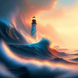 Fantasy, light house, lighting, surreal, waves crashing below, 8k, sunset, sketch