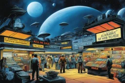 the illustration of an alien market -- signed by Gene Roddenberry