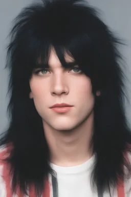 full color image, 1980's yearbook photo, teenager, Mick Mars, 14 years old, Motley Crue, photorealistic, --ar 9:16 --style raw