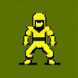 a pixel art-style, simple 64-bit Ninja with an yellow outfit