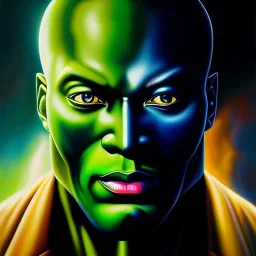 Ultra detailed fullbody Portrait in oil on canvas of Martian Manhunter , extremely detailed digital painting, extremely detailed face,crystal clear Big Glowing eyes, mystical colors ,perfectly centered image, perfect composition, rim light, beautiful lighting, 8k, stunning scene, raytracing, anatomically correct, in the style of robert e howard and Ken Kelley and Ohrai Noriyoshi and Simon Bisley and tomzj1